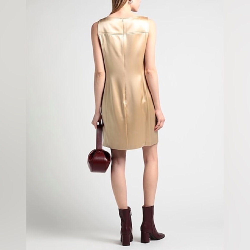 Ralph Lauren Black Label Silk Satin Gold Beige Sleeveless Shift Dress EUC Sz 2 - Picture 2 of 12